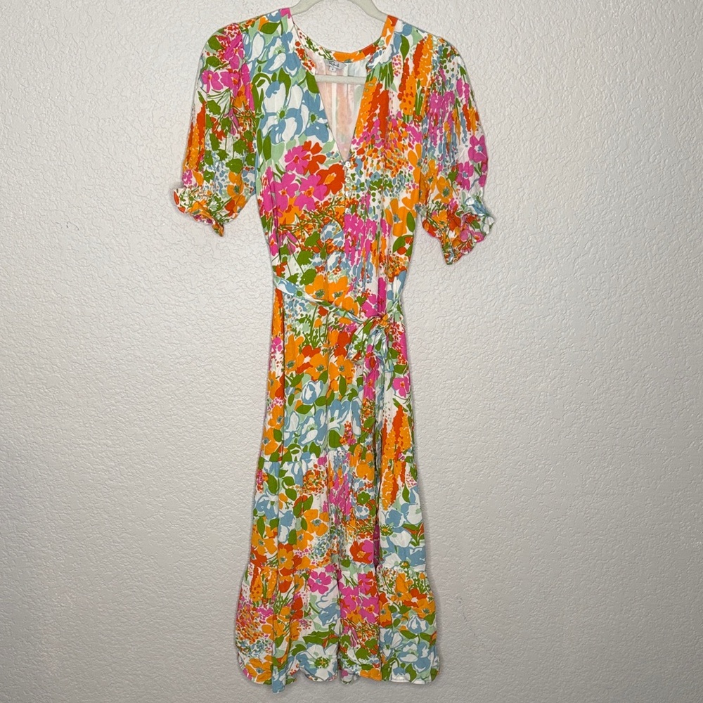 NEW Rails Eliana Day Garden Floral Tiered Midi Dress Sz Small Bump Friendly - Picture 2 of 7